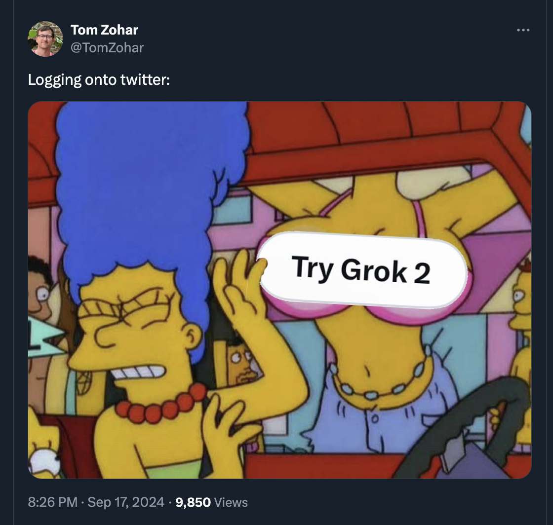 simpsons boobs meme - Tom Zohar Logging onto twitter 9,850 Views Try Grok 2